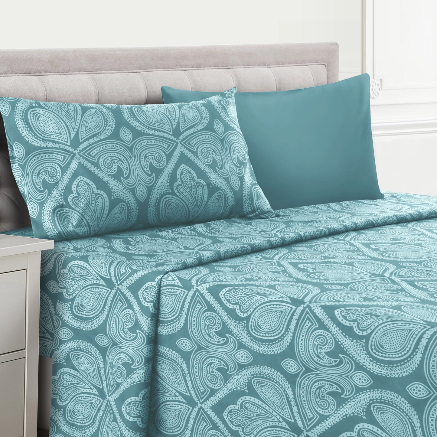 Lux Decor 4/6 Pieces Paisley Bed Sheet, Breathable Hotel Style Sheets, 100% polyester Sheets Deep Pockets, Easy-Fit, Soft & Wrinkle Free Cooling Bed Sheets, 6 Pc includes 4 pillowcases and 4 Pc (Twin & Twin xl) includes 2 pillowcases