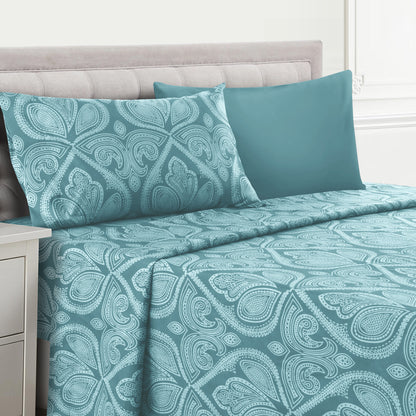 Lux Decor 4/6 Pieces Paisley Bed Sheet, Breathable Hotel Style Sheets, 100% polyester Sheets Deep Pockets, Easy-Fit, Soft & Wrinkle Free Cooling Bed Sheets, 6 Pc includes 4 pillowcases and 4 Pc (Twin & Twin xl) includes 2 pillowcases