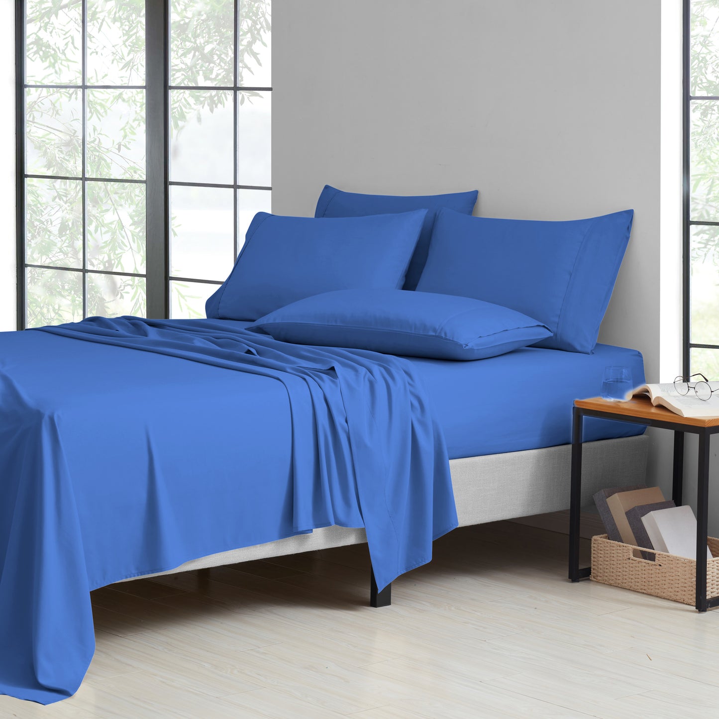 Bibb Home 2000 Thread Count 6 Piece Bamboo Sheet Set – Summer Satin Cooling, Deep Pocket, 6-Pc Egyptian Luxury, Bonus Pillowcases