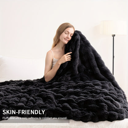 1PC Faux Rabbit Fur Queen Blanket For Bed, Thick & Warm Bed Blankets For Winter, Soft Cozy Fluffy Decorative Blankets For Living Room, Bedroom, Heavy Furry Luxury Blanket Gifts