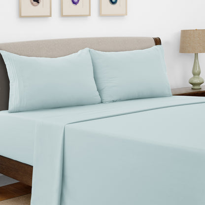Lux Decor 4 Pieces Solid Bed Sheets - Stylish Comfy Bedding Set - Hotel Luxury Skin Friendly Cooling Sheets & Embroidered Pillowcases Without Filler - Classic Collection With 16 Inches Deep Pocket - Brushed 100% polyester- Shrinkage & Fade Resistant