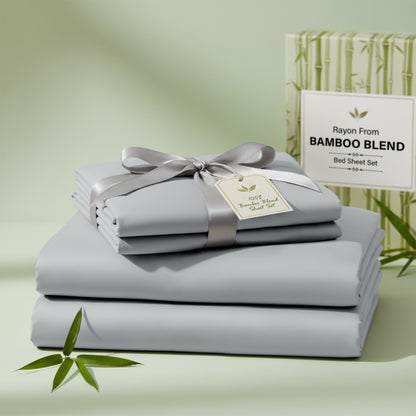 Lux Decor 3/4 Pieces Bamboo Blend Sheet - Polyester & Bamboo Viscose Cooling Bed Sheets, Skin Friendly & Machine Washable Bed sheets Set - Up to 16 Inches Deep Pocket Included 1 Flat 1 Fitted 2 Pillowcases Hotel & Bedroom Accessories