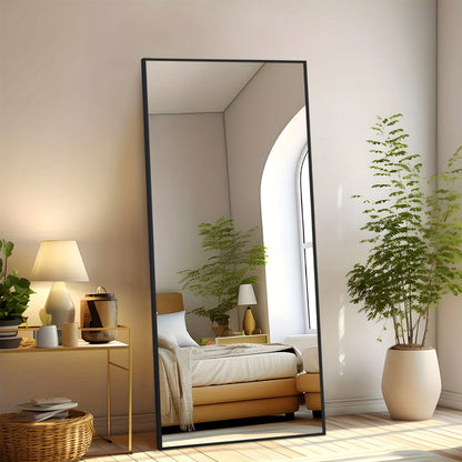 Arched/Rect Full Length Mirror, Full Body Mirror With Stand, Hanging Or Leaning For Wall, Aluminum Alloy Thin Frame Floor Standing For Hotels And Bathrooms
