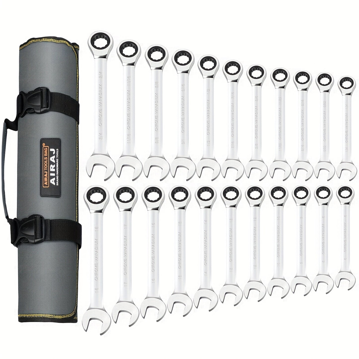 Ratcheting Wrench Set 22pcs, SAE 1/4-3/4 Inch & 6-18 Mm, Standard Combination Ratchet Wrenches Set For Car Repair And Household Equipment Repair, Chrome Vanadium Steel, Portable Handbag