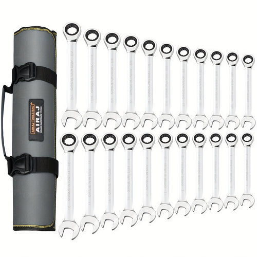 Ratcheting Wrench Set 22pcs, SAE 1/4-3/4 Inch & 6-18 Mm, Standard Combination Ratchet Wrenches Set For Car Repair And Household Equipment Repair, Chrome Vanadium Steel, Portable Handbag
