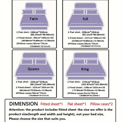 Fitted Sheet Set 4-Piece Plum Blossom Floral Print | Deep Pocket 15" Bed Sheets Twin Full Queen King | Soft Polyester Bedding Set with 2 Pillowcases, All-Season Machine Washable