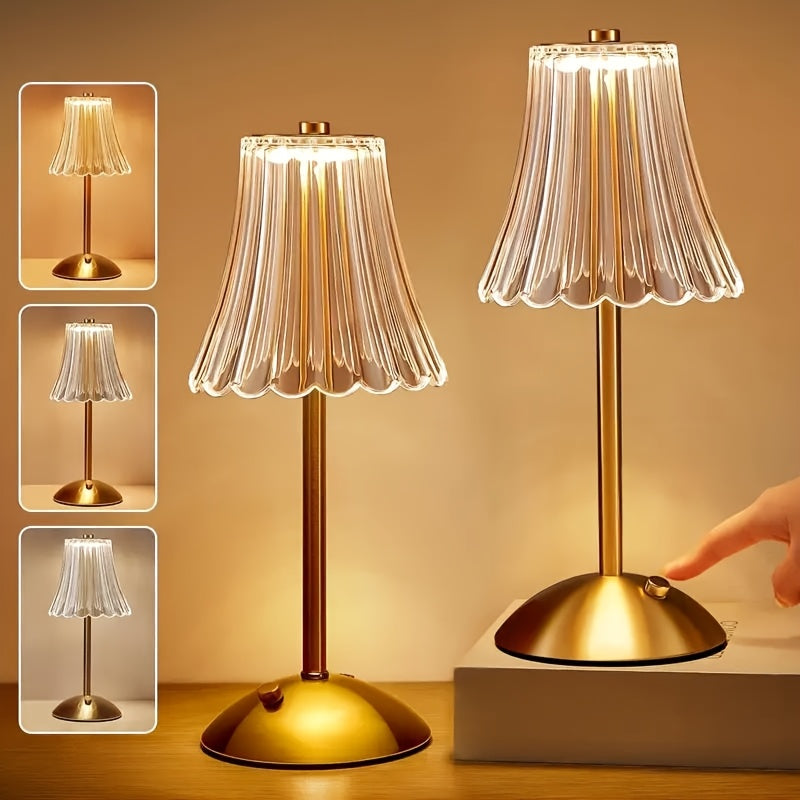 Crystal LED Table Lamp Vintage USB Rechargeable 3 Color Dimmable Touch Control Bedside Night Light for Bedroom Living Room Office Reading Relaxation Ambiance Modern Desk Lamp 1pc or 2pcs