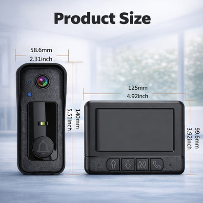 WiFi Video Doorbell with 4.3 Inch Indoor Monitor | Waterproof Night Vision Two-Way Audio Rechargeable Battery | Auto Photo Video Recording Senior Friendly Real-Time Monitoring