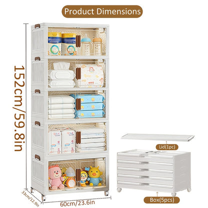 5--1 Layer Of Folding A Locker, The Kitchen Bin, Large Double Open Store Content Box, Cabinet Fittings, Furniture with Cover And Wheel Large Locker to Store Clothes, Snacks, And Books, Home Office Outdoor Folding Container 1/2/3/4/5Layer Cabinet