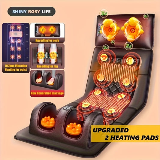 Full Body Heating Massager Set – PU Leather Massage Chair Pad with Neck Massager, Leg Massager, Lumbar Pillow & Headrest, Timer, Non-Slip Base, Full Body Heat Massage for Home & Office Relaxation