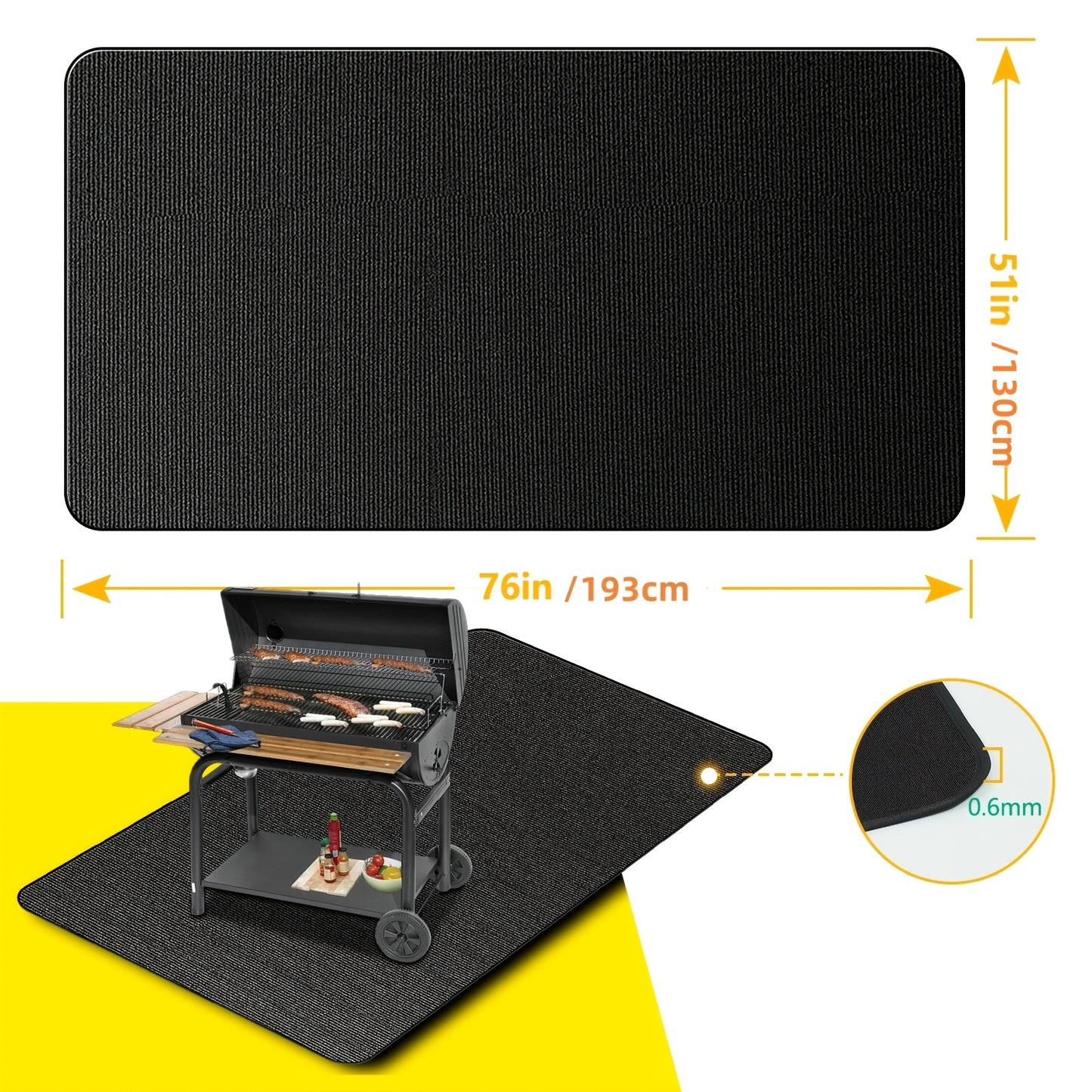 Oversized Grill Mat Measuring 76X51/60X48/72X39 Inches, Suitable for Outdoor Grilling. This Double-Sided Fire-Resistant Pad Is Ideal for Indoor Fireplaces And Fire Pits, Providing an Oil-Resistant And Waterproof Barrier for Decks And Patios