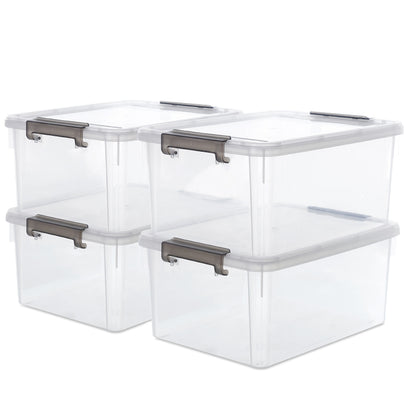 Citylife 17 Quart Plastic Storage Bins with Latching Lids - 4 Packs Stackable Storage Containers - Clear Plastic - For Garage, Closet, Kitchen Organization - Ideal for Home Storage & Decluttering