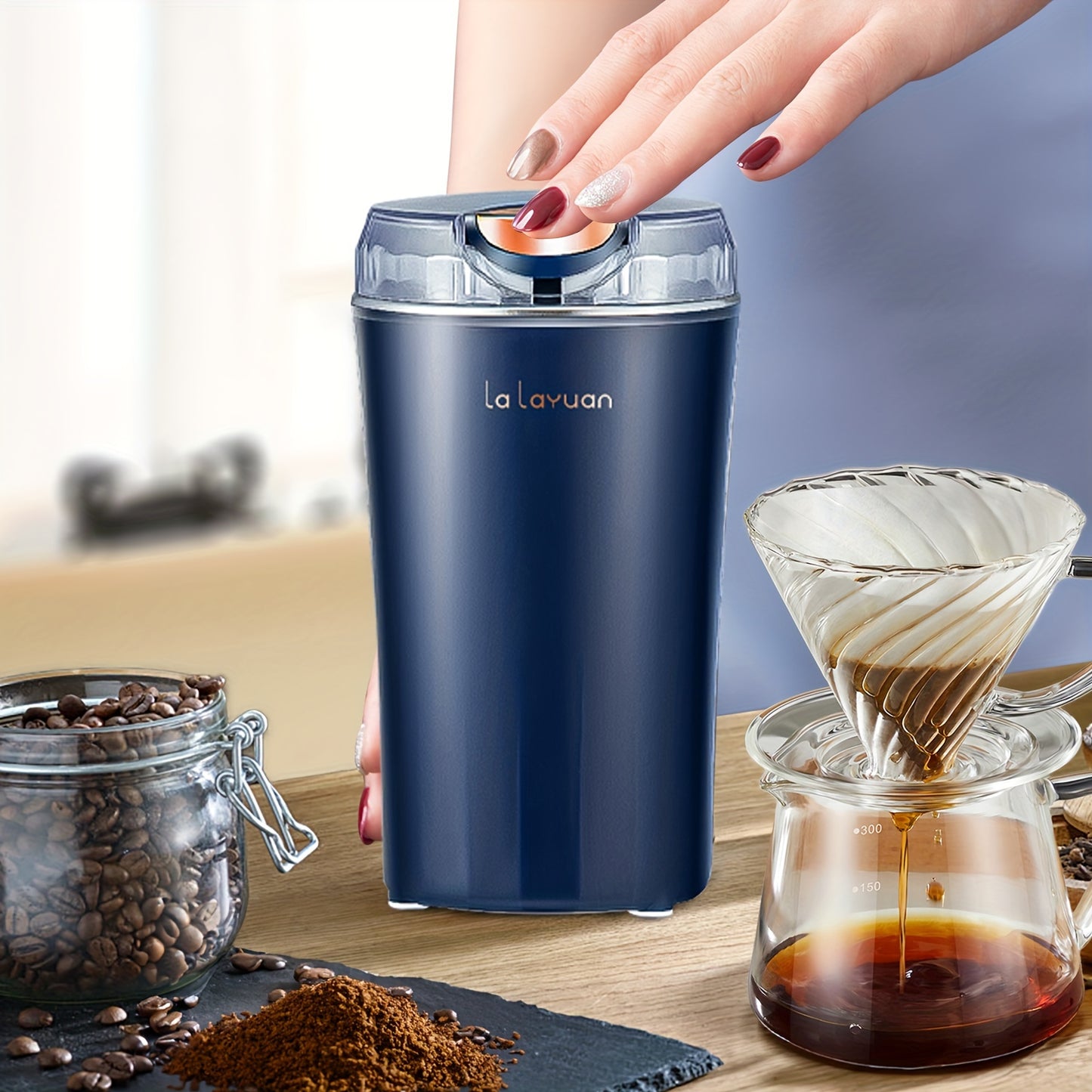 Coffee Grinder, 200W Powerful Electric Coffee Grinder, Quiet Spice Grinder, Fresh Grinding for Coffee Beans, Spices, Nuts, Grain, Peanut, One Touch Coffee Mill with Large Capacity 80g/3oz to 12 Cups, 304 Stainless Steel Blade Grinding Mill with Brus