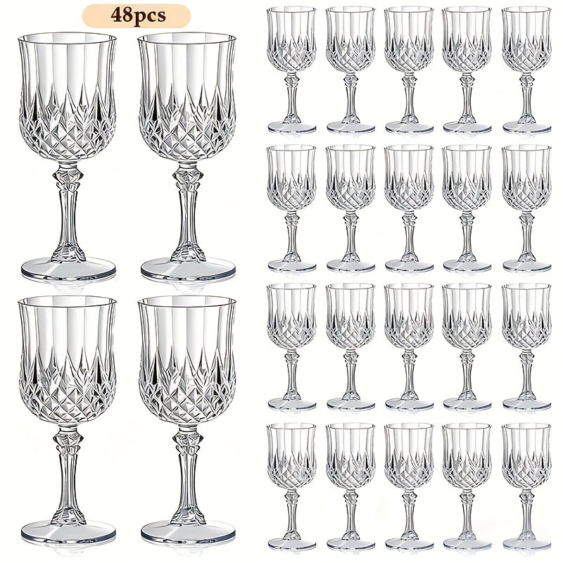 48pcs Vintage Wedding Glasses - 7oz/210ml Shockproof Crystal Champagne Glasses, Elegant Cutlery, Stackable, Glasses, Party Glasses, Classic Stem Glasses, Reusable, Suitable for Weddings, Parties, Everyday Events, Christmas, Halloween