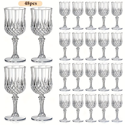 48pcs Vintage Wedding Glasses - 7oz/210ml Shockproof Crystal Champagne Glasses, Elegant Cutlery, Stackable, Glasses, Party Glasses, Classic Stem Glasses, Reusable, Suitable for Weddings, Parties, Everyday Events, Christmas, Halloween