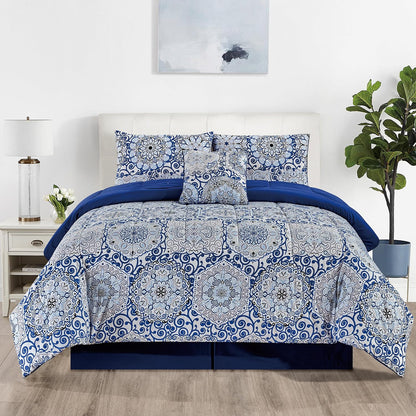 Lux Decor 5 Pieces Comforter Set - Reversible Duvet Insert - Quilted Comforter Smooth, Breathable & Machine Washable, Soft and Comfortable Bedding, Down Alternative Comforter Included 2 Pillow Shams, Bed Skirt, & Cushion - All Season Gift Choice