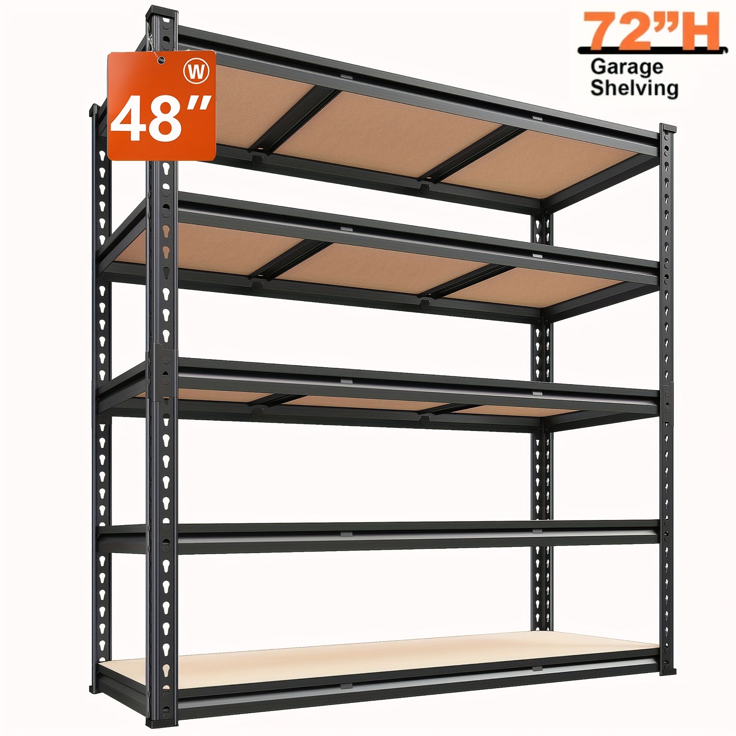 3020LBS Storage Shelves 48" W Garage Shelving Heavy Duty 5 Tier Heavy Duty Shelving Adjustable Garage Shelves for Basement, Warehouse, Commercial, Easy Assemble, 47.9"W X72"H X 24"D/40"W X 20"D X 60''H, Black & Galvanized, Standing Shelf