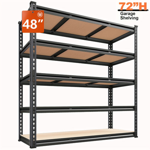 3020LBS Storage Shelves 48" W Garage Shelving Heavy Duty 5 Tier Heavy Duty Shelving Adjustable Garage Shelves for Basement, Warehouse, Commercial, Easy Assemble, 47.9"W X72"H X 24"D/40"W X 20"D X 60''H, Black & Galvanized, Standing Shelf