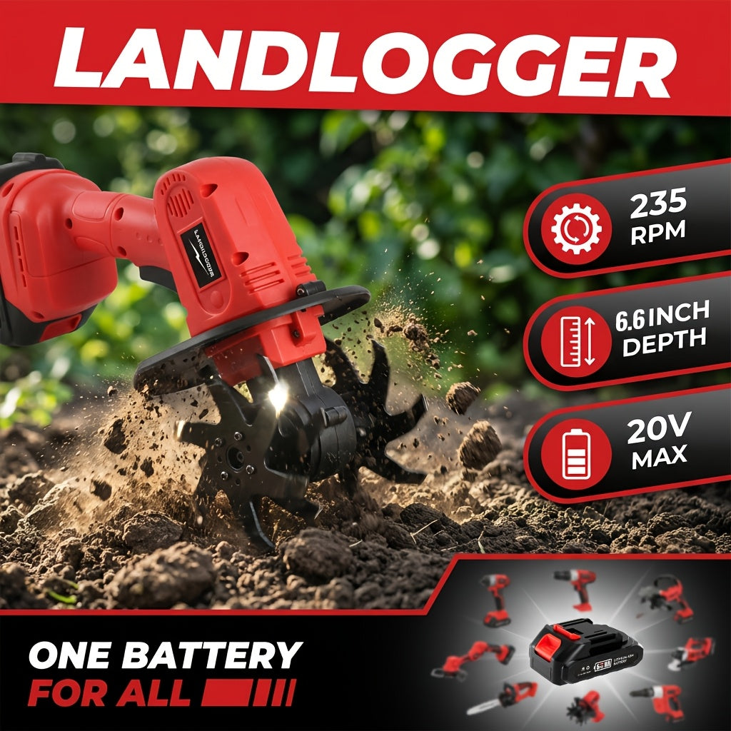 Cordless Electric Cultivator 20V Lightweight Handheld Rotary Tiller – 9-Inch Width 6.6-Inch Depth, 1 or 2 Batteries & Charger, Garden Soil Tiller for Courtyard Farmland Vegetable Garden Raised Bed