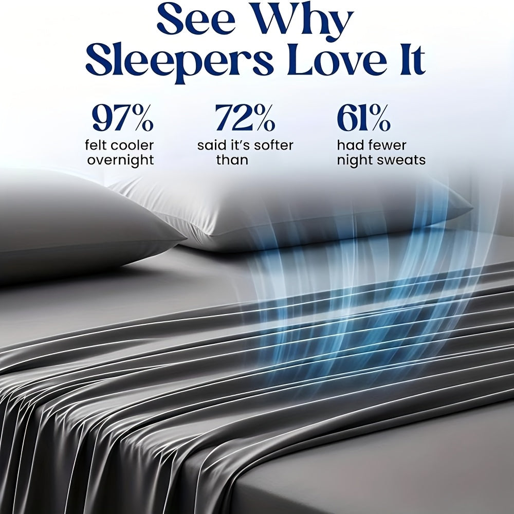 4pcs Bamboo Blend Cooling Bed Sheet Set - Kids Ultra Soft Breathable Sheets With Deep Pocket Fitted Sheet (18"-24" Height), Children, 2200 TC Cooling Fabric, Shrink & Wrinkle Resistant, For All-Season Comforter Fit, Hotel Luxury Christmas Gift