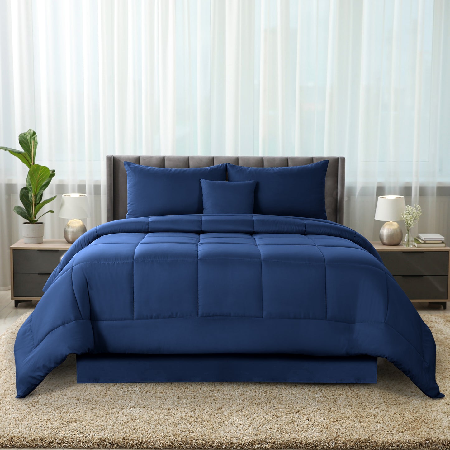 Lux Decor 5 Pieces Comforter Set - Reversible Duvet Insert - Quilted Comforter Smooth, Breathable & Machine Washable, Soft and Comfortable Bedding, Down Alternative Comforter Included 2 Pillow Shams, Bed Skirt, & Cushion - All Season Gift Choice