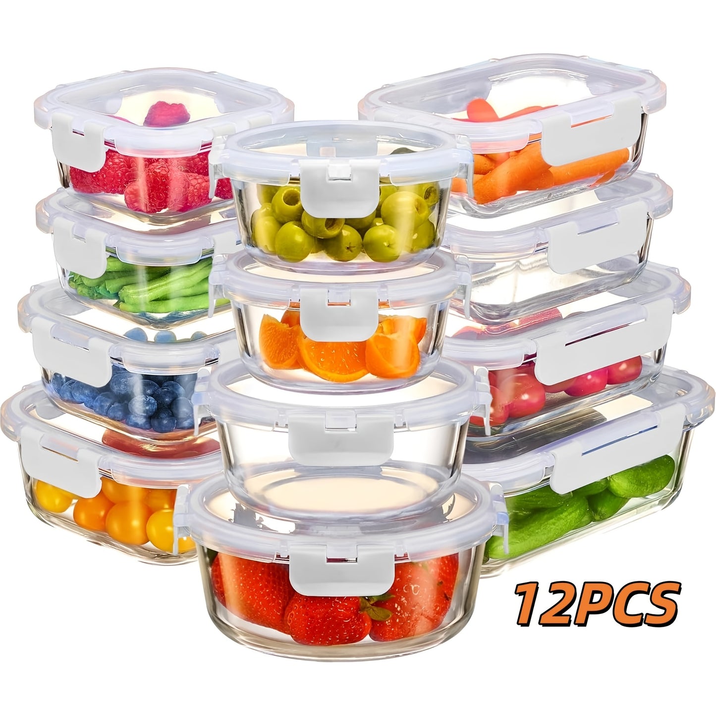 Borosilicate Glass Food Storage Containers Set – 10/12/17pcs Airtight Meal Prep Bento Boxes with Locking Lids, BPA Free, Microwave & Dishwasher Safe, Leak Proof, Mixed Colors
