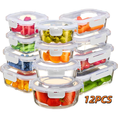 Borosilicate Glass Food Storage Containers Set – 10/12/17pcs Airtight Meal Prep Bento Boxes with Locking Lids, BPA Free, Microwave & Dishwasher Safe, Leak Proof, Mixed Colors