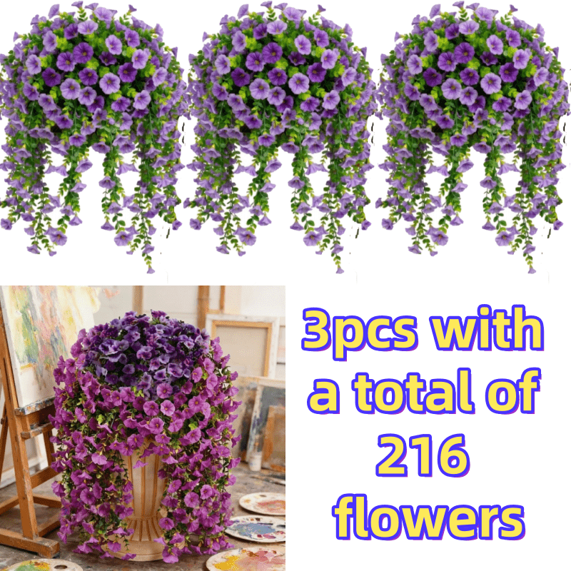 3pcs/216 Flowers High-Density UV-Resistant Artificial Rose Vine Hanging Garland with Realistic Roses & Foliage - Evergreen / Faux Flower Decor Suitable for Garden, Wedding, Porch, Terrace, Wedding Bouquet, Plastic Hanging Vines