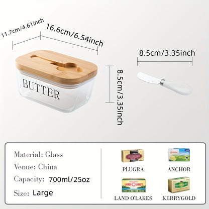 Glass Butter Dish With Airtight Lid That Keeps Butter Soft - For Countertop And Refrigerator Door Shelf - Butter Tray With Lid Fridge - Butter Holder For Counter - Covered Butter Dishes With Lid