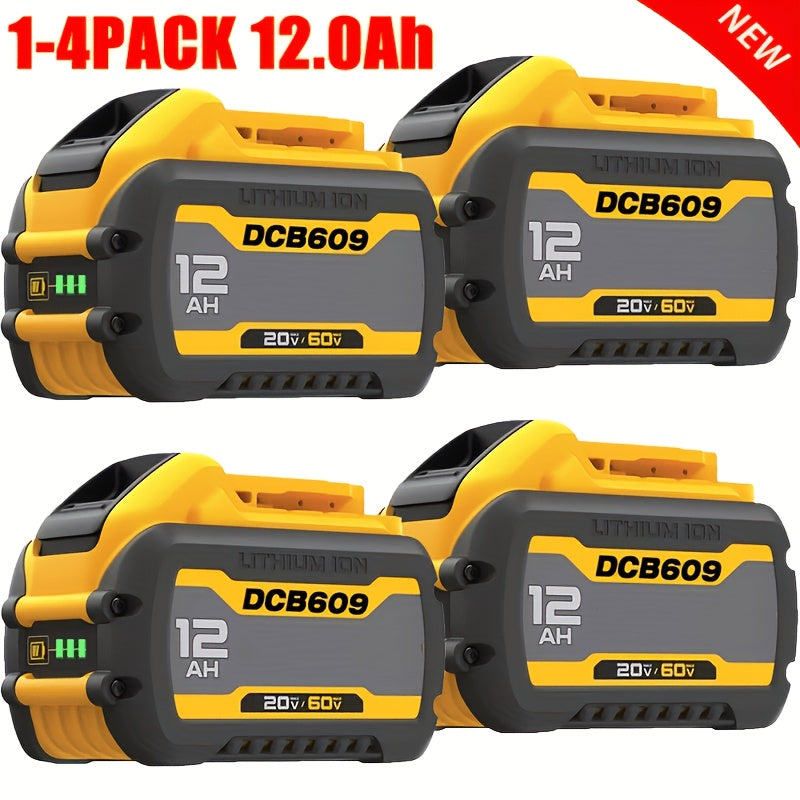 12.0Ah 20V 60V MAX Replacement Battery for DeWalt DCB606 DCB609 DCB612 High Capacity Lithium-Ion Battery for DeWalt 20V 60V Cordless Power Tools 1 2 3 4 Pack Options