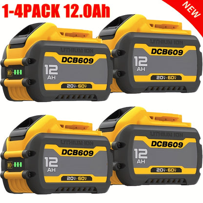12.0Ah 20V 60V MAX Replacement Battery for DeWalt DCB606 DCB609 DCB612 High Capacity Lithium-Ion Battery for DeWalt 20V 60V Cordless Power Tools 1 2 3 4 Pack Options