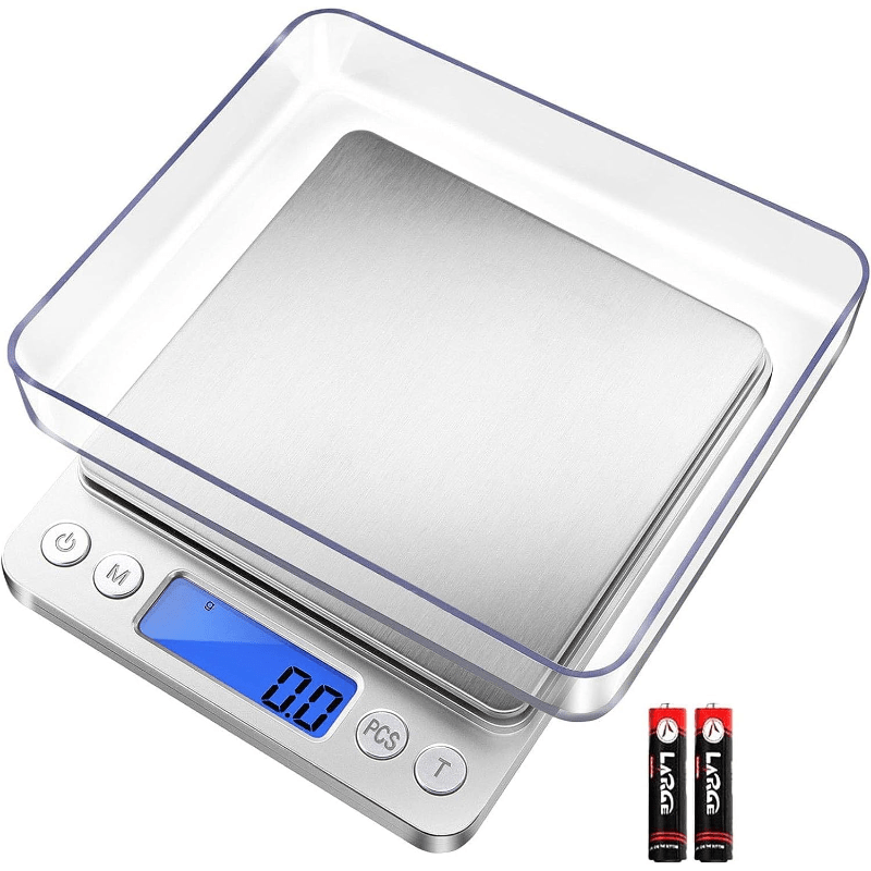 Digital Kitchen Scale 3000g/ 0.1g, Pocket Food Scale With 6 Measurement Modes, LCD, Tare Weight, Digital Scale Grams And Ounces With 2 Trays Of Food, Cooking, Nutrition (including 2 Batteries, 2 Trays)