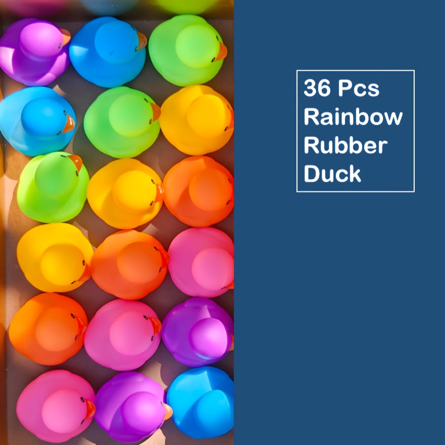 36Pcs Rainbow Rubber Ducks Bulk Pack – Colorful Mini Bath Toys for Pool Party, Holiday Decor & Kids Gift