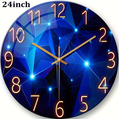 12-24 Inch Modern Blue Glass Wall Clock Large - Deep Blue Decoration, Silent Non-Ticking Quartz Movement, Battery Operated, 4mm Thick Tempered Glass - Suitable for Living Room, Bedroom, Office - Holiday Home Decor Gift, Bedroom Clock, Fantasy Design