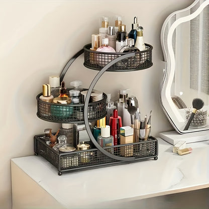 1pc Varnished Metal Cosmetic Organizer - No-Installation Lightweight Makeup Storage Rack, Spiral Design Vanity Countertop Shelf for Lipstick, Brushes&Bottles, Durable Metal with Varnished Finish, Space-Saving Bathroom Organizer(Makeup Brush Bucket)