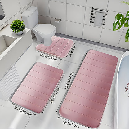 3pcs Plush Memory Foam Bath Mats - Soft, Fast Absorbent, Non-Slip, Washable, Comfortable, Thickened Bath Rug for Shower Room, Kitchen, Laundry, Bedroom, Indoor Use - Bathroom Additions