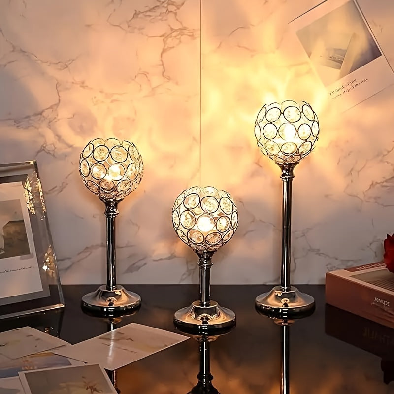 3pcs Crystal Candle Holder, Windproof Candle Holder, Christmas, Halloween Candlelight Dinner Photo Props, Wedding Anniversary Wedding Decoration, Home Hotel Decoration, Birthday Gift, Suitable for Table Center Decoration, Wedding, Catering