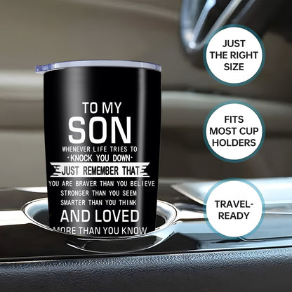 1pc 20oz Back to School Gift for Son Tumbler From Mom, Inspirational Encouragement Quote Travel Mug, College Dorm High School Moving Away Present for Young Men, Insulated Stainless Steel Car Cup