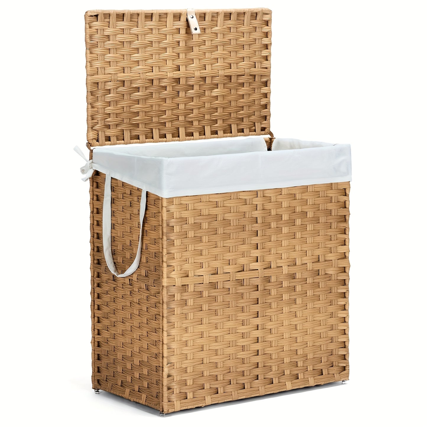 Laundry Basket with Lid 29.06gal Large Capacity Hamper Removable Machine Washable Liner Foldable Rattan Clothes Hamper Sturdy Steel Frame for Bathroom Storage Solution, Laundry Baskets