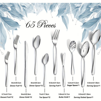 20/24/30/65pcs Stainless Steel Silverware Set, Flatware Set for Kitchen, Cutlery Set with Forks, Spoons, Knives, Serving Set, Modern Flatware Set Service for 4/4/6/12