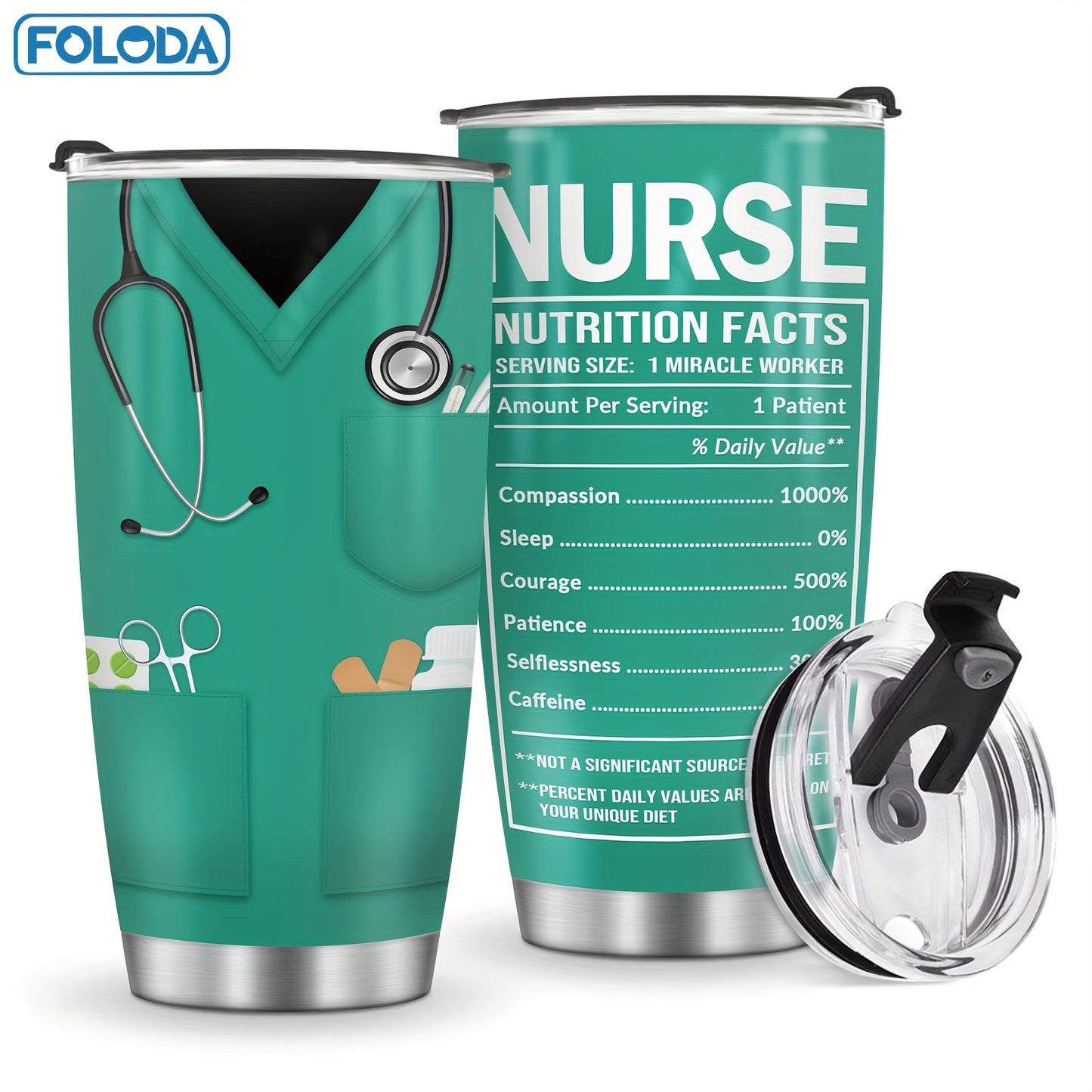 Foloda 1pc Nurse & Doctor Tumbler with Lid - 20oz Stainless Steel Double Wall Vacuum Insulated Water Bottle, Leak-Proof Oval Travel Mug with Medical-Themed "NURSE" Design, Humorous Healthcare Worker Gift for Christmas, Valentine's, Nurse Appreciation Day,
