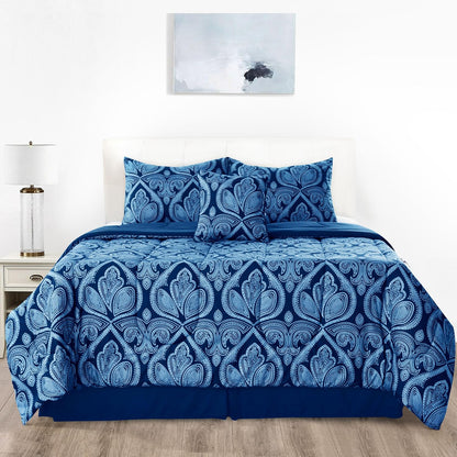 Lux Decor 5 Pieces Comforter Set - Reversible Duvet Insert - Quilted Comforter Smooth, Breathable & Machine Washable, Soft and Comfortable Bedding, Down Alternative Comforter Included 2 Pillow Shams, Bed Skirt, & Cushion - All Season Gift Choice