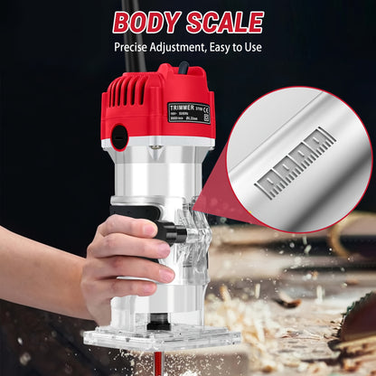 800W Compact Wood Router, 30000r/min Heavy-Duty Electric Wood Router, Hand Wood Router Tool with 15pcs 1/4" Router Bits for DIY And Woodworking, Trimming, Carving, Nonslip Handle, Precision Engraving