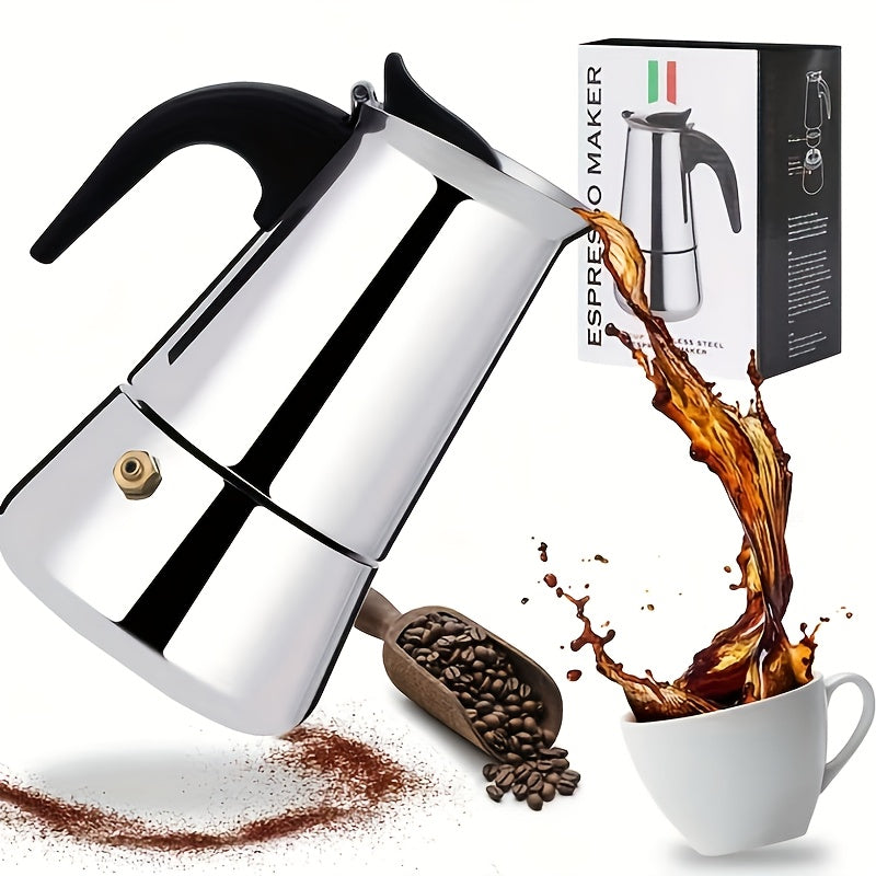 Stainless Steel Moka Pot Espresso Maker, Available in Sizes for 2, 4, 6, 9, Or 12 Cups, Suitable for Stovetop Use. Ideal for Brewing Italian, Cuban, Or Greek Coffee, This Classic Induction Pot Has a Capacity of 600 Ml (20 Oz)