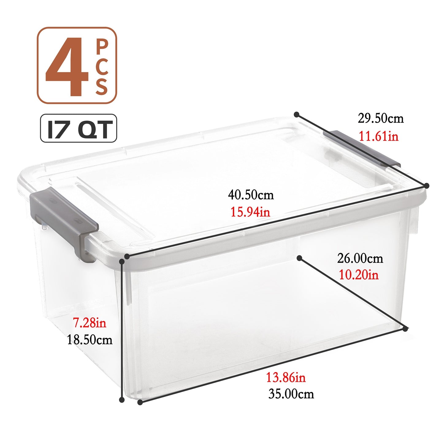 Citylife 17 Quart Plastic Storage Bins with Latching Lids - 4 Packs Stackable Storage Containers - Clear Plastic - For Garage, Closet, Kitchen Organization - Ideal for Home Storage & Decluttering