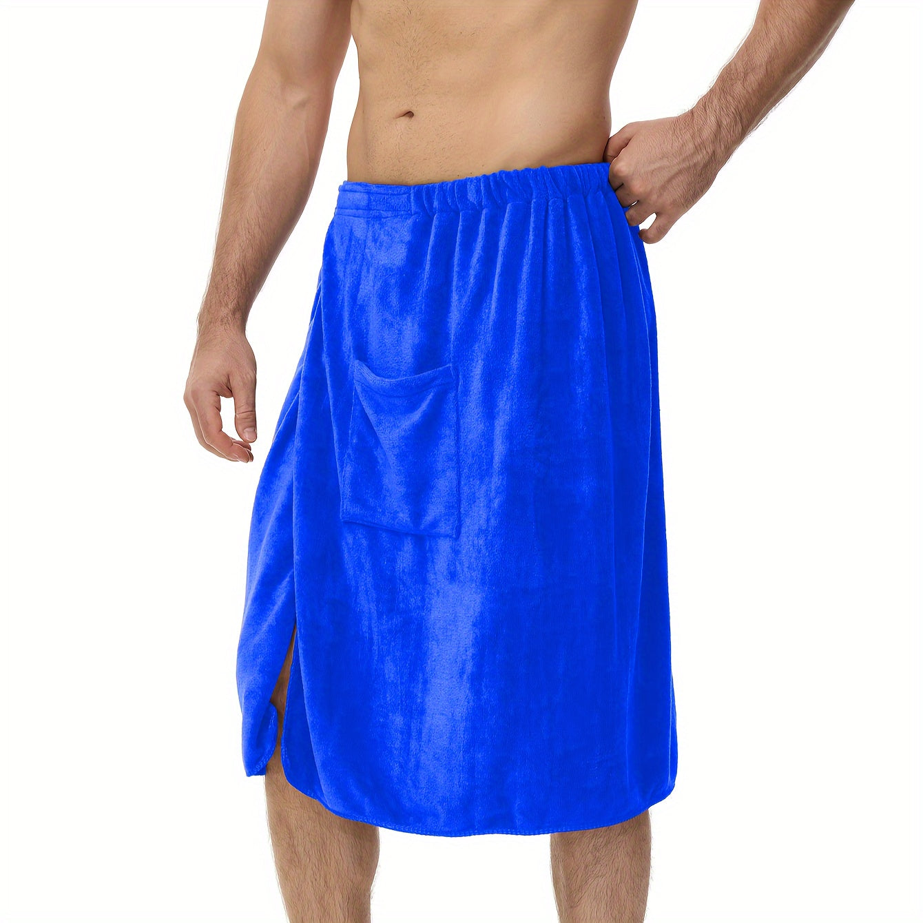 1pc of Men's Wearable Solid Color Bath Towel and Bathrobe, Soft Absorbent Toiletries