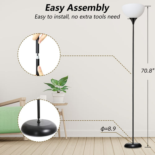 Floor Lamp, Living Room Floor Lamp, Shatter-Proof White Lampshade, Rotary Switch, Bulb Not Included, Industrial Metal High Lamp for Bedroom, Living Room, Office, Study Room