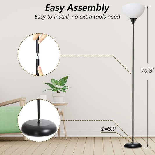 Floor Lamp for Living Room Bedroom Office Industrial Metal Torchiere Standing Lamp Adjustable Rotary Switch Shatter-Proof Shade Black