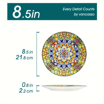 8.5 Inch Colorful Bohemian Style Dessert Plate, Set Of 6