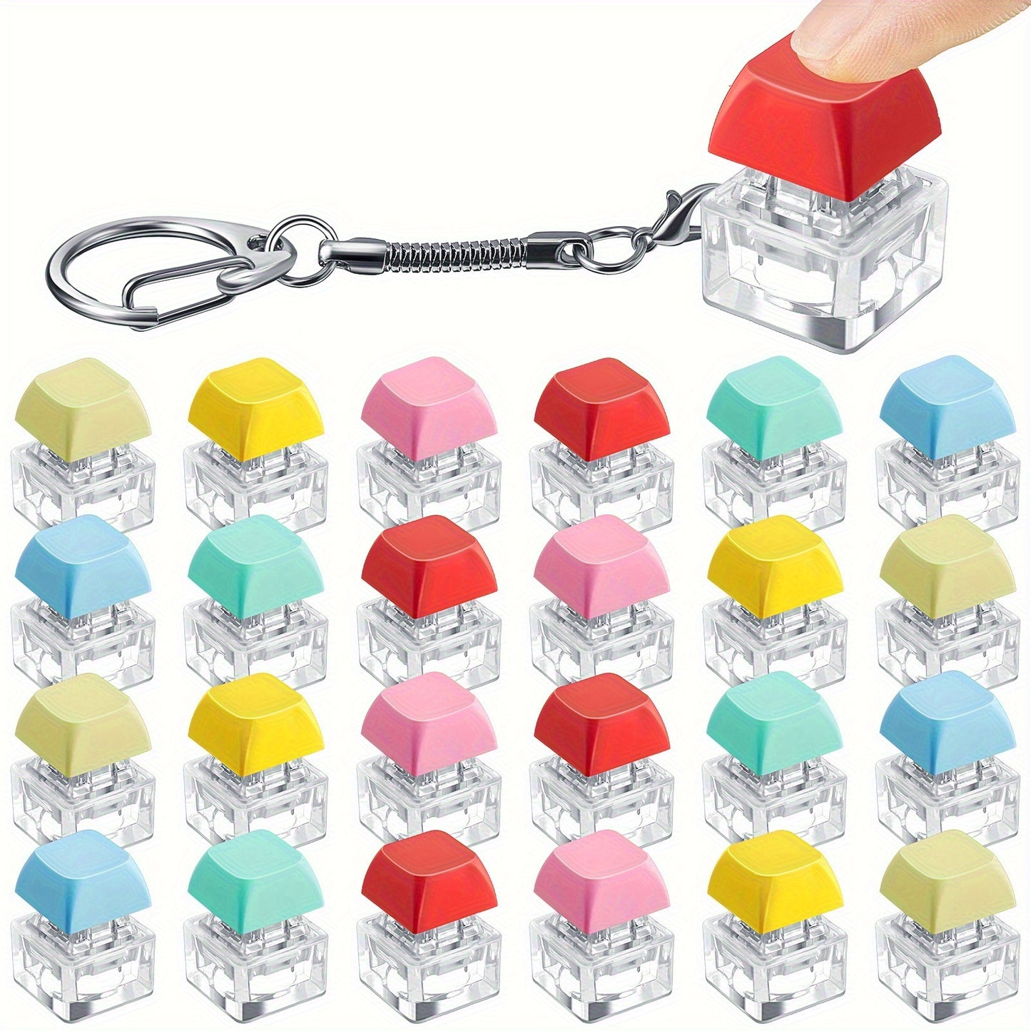 20 Keyboard Anxiety Keychains, Suitable for Adults, Finger Tip Key Caps, Used as Relax Gifts, Multiple Party Favor Packs